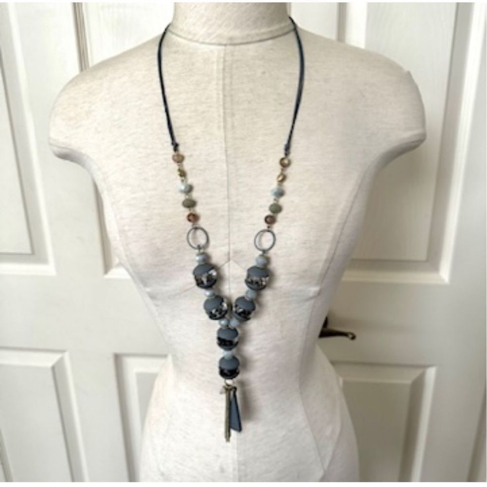 Grey crystal beaded statement necklace